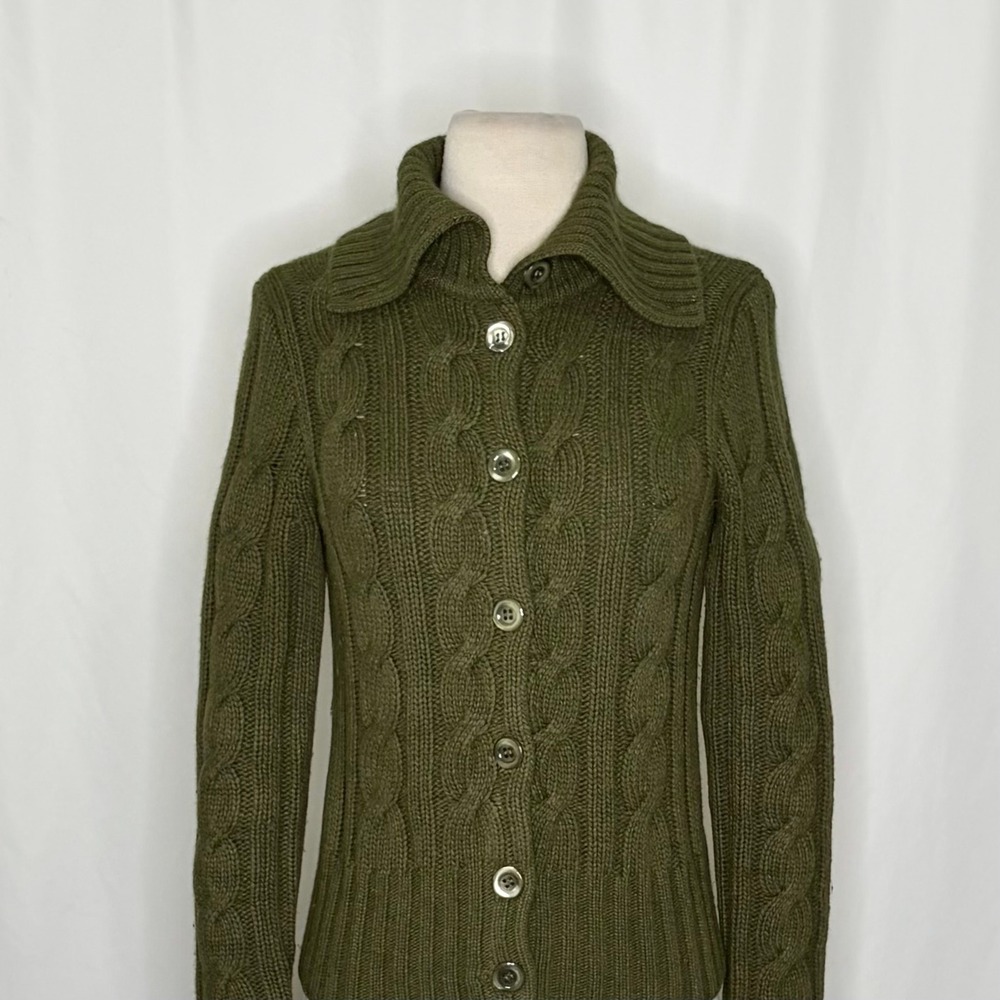 Vintage J. CREW Cable Knit Shawl Collar Cardigan Sweater‎ Wool Cashmere X-Small - Picture 4 of 14